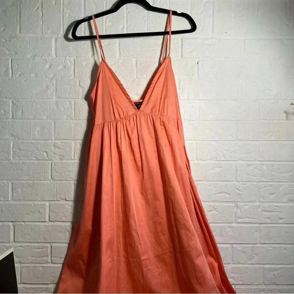 Maxi Dress Size Large Salmon-ish Color Long Summer Spaghetti Strap Empire Waist - Picture 7 of 8
